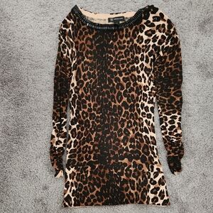 INC International Concepts Leopard Print Long Sleeve Dress | Size XS